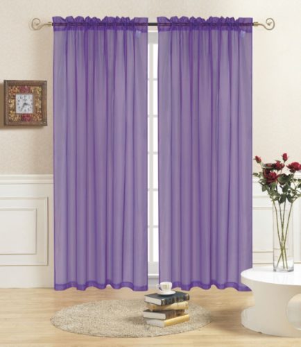 Rena Purple Sheer Panel Curtain-Rod Pocket