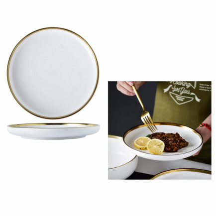 WHITE CERAMIC PLATE WITH GOLD TRIM