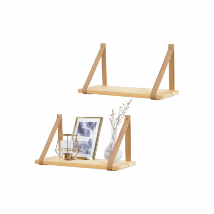 FLOATING SHELF WITH FAUX LEATHER STRAP