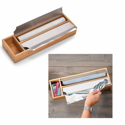 2 in 1 Bamboo Foil/Plastic Wrap/Wax Paper Dispenser