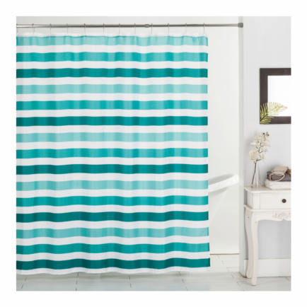 TEAL STRIPES CANVAS SHOWER CURTAIN