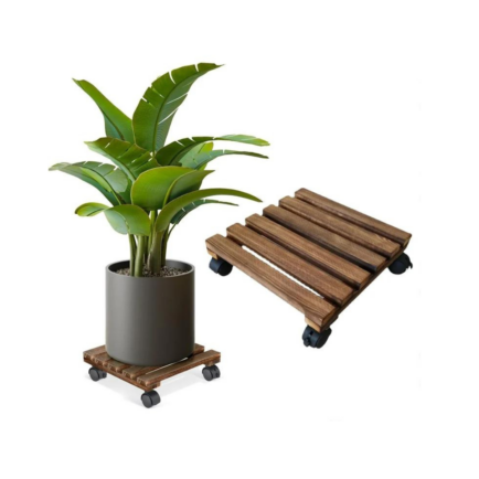 12” Wooden Plant Caddy on Wheels