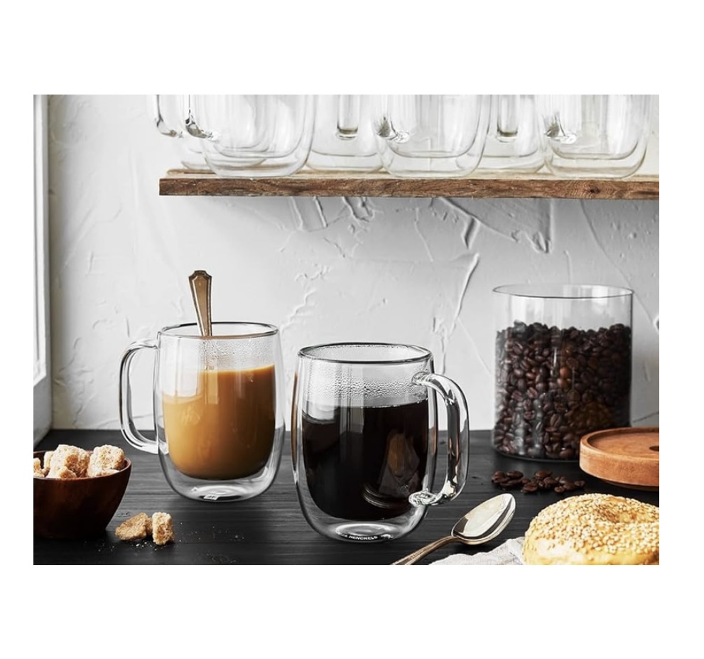 2 PC DOUBLE WALL GLASS COFFEE MUGS