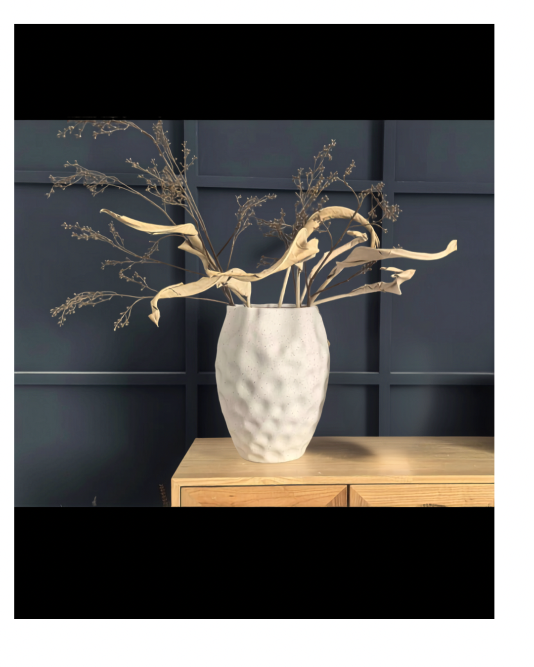 White Rippled Textured Ceramic Vase